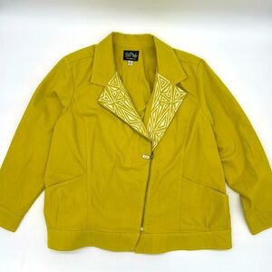 Vintage Bob Mackie Wearable‎ Art Jacket 2X Zip Moto Embroidered Chartreuse